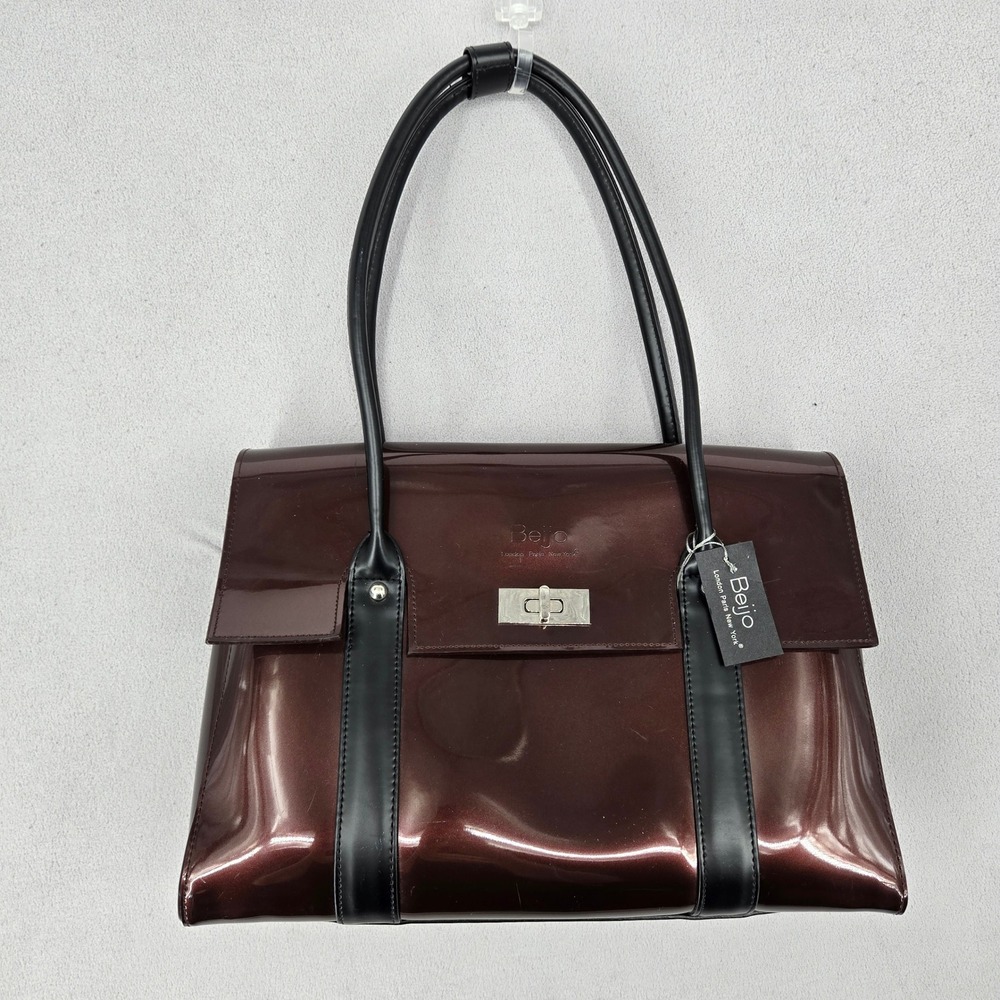 Beijo Women NWT Brown Pearlescent Shoulder Bag Y2K Chic Glossy Handbag